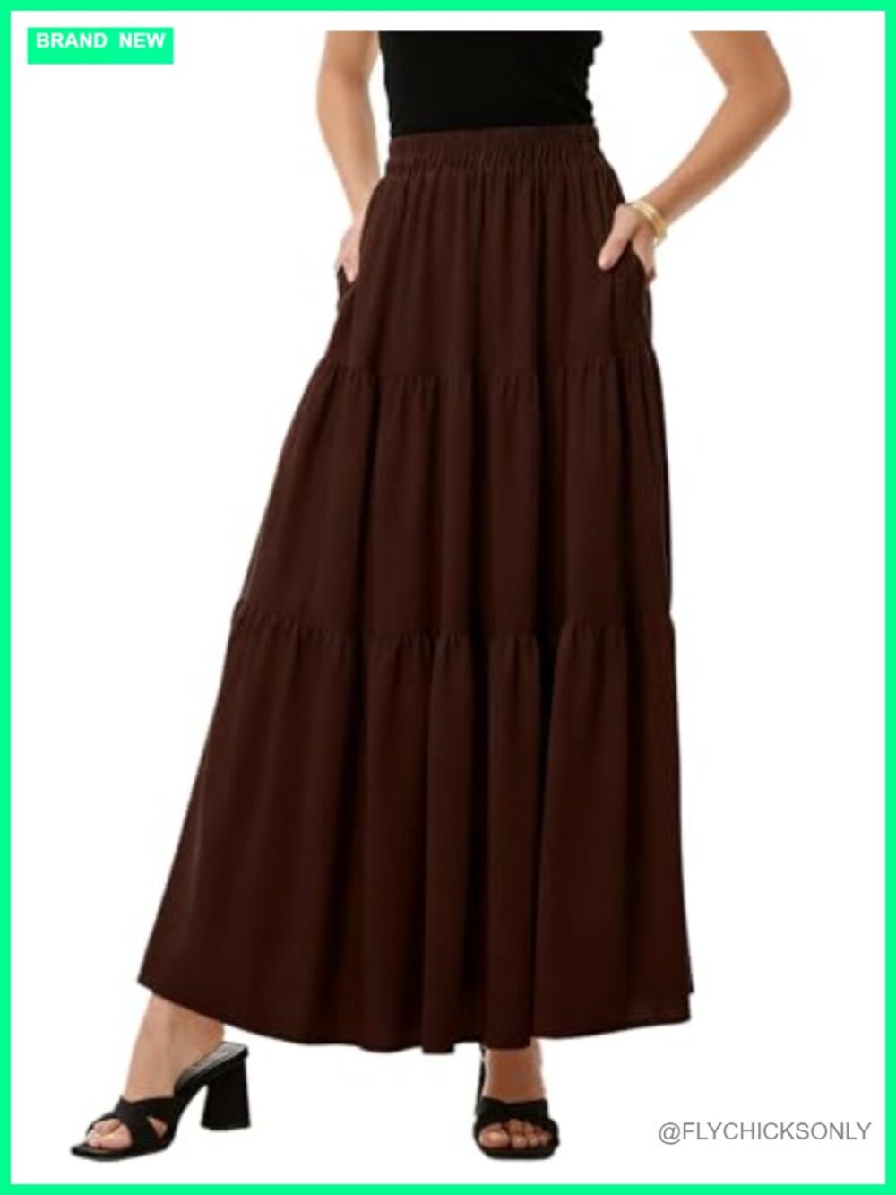 Women's High Waisted Tiered Maxi Skirt Flowy A-Line with Pockets